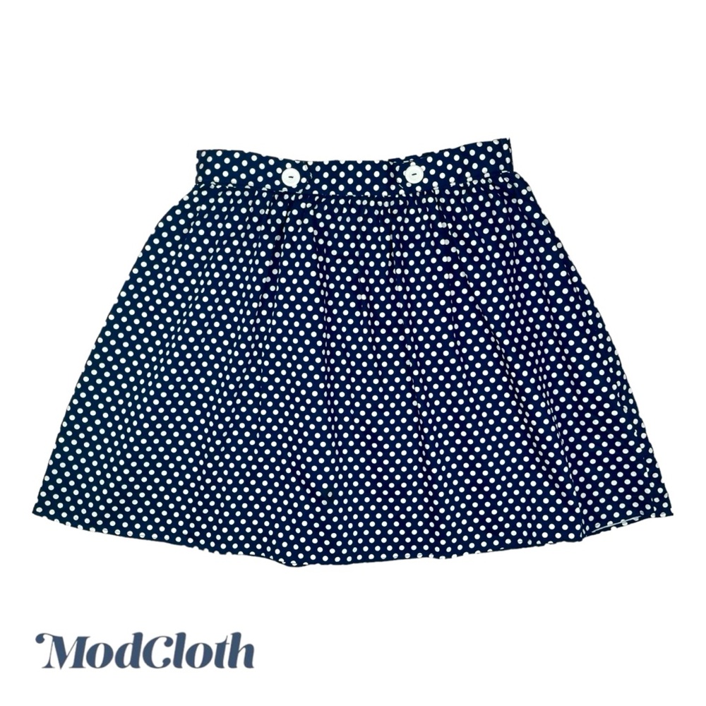 ModCloth | Women XL | Blue & White Polkadot Mini Skater Retro PinUp Style Skirt
